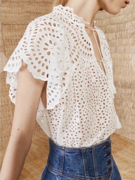 Ulla Johnson Tops - Ulla Johnson Dolly Top Blouse White Cotton Eyelet Tassel Tie Size 6